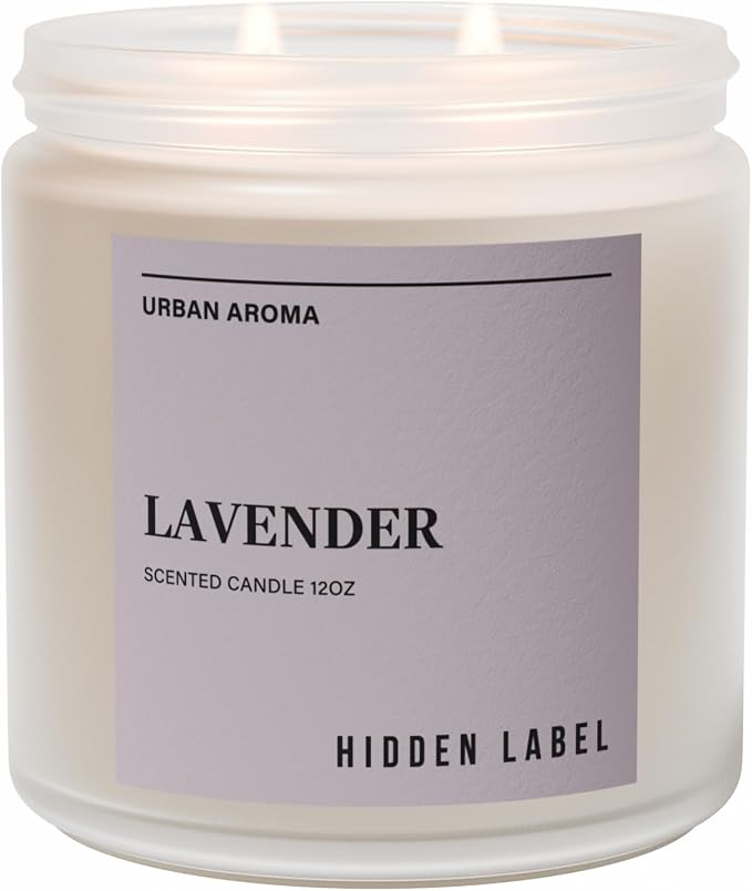 Hidden Label Lavender Soy Candle, 12oz 2-Wick, 70H Sleep & Calm | Non-Toxic Natural Wax, Paraben & Phthalate-Free, Clean Burn | Elegant Decor & Gift-Ready | Restful Nights & Relaxation