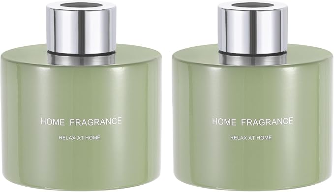 HARFINGTON 2pcs Empty Glass Diffuser Bottle 140ml/4.7oz Refillable Fragrance Accessories Aromatherapy Jar Container for Replacement Reed Diffuser DIY Home Bathroom Green with Silver Tone Cap