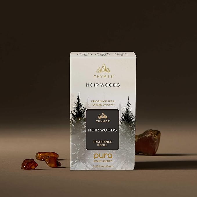 Thymes Pura Refills – 2 Pack of Oil Diffuser Scents – Long-Lasting Pura Diffuser Refills – Premium Home Fragrance – Notes of Fresh Evergreen, Smoky Wood & Golden Amber (Noir Woods, Pack of 2)