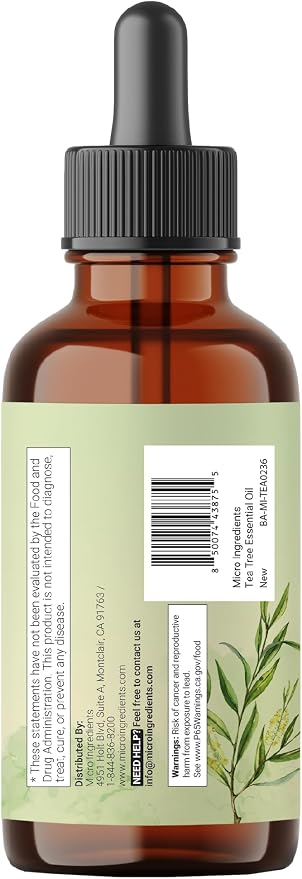 Micro Ingredients Pure Tea Tree Essential Oil, 8 fl oz | Premium Grade Liquid Drops | DIY for Natural Aromatherapy, Soap, Diffuser, Candles, Body & Scalp Massages | Purifying & Refreshing Aroma