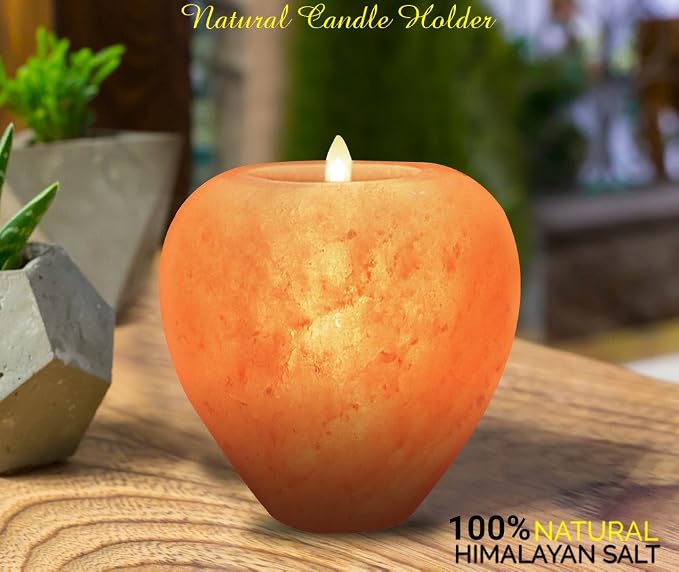 Himalayan Glow Apple Style Natural Pink Salt Tealight Candle Holder,100% Pure Crystal Salt Candle Lamp | Night Light & Decorative Light, Choice