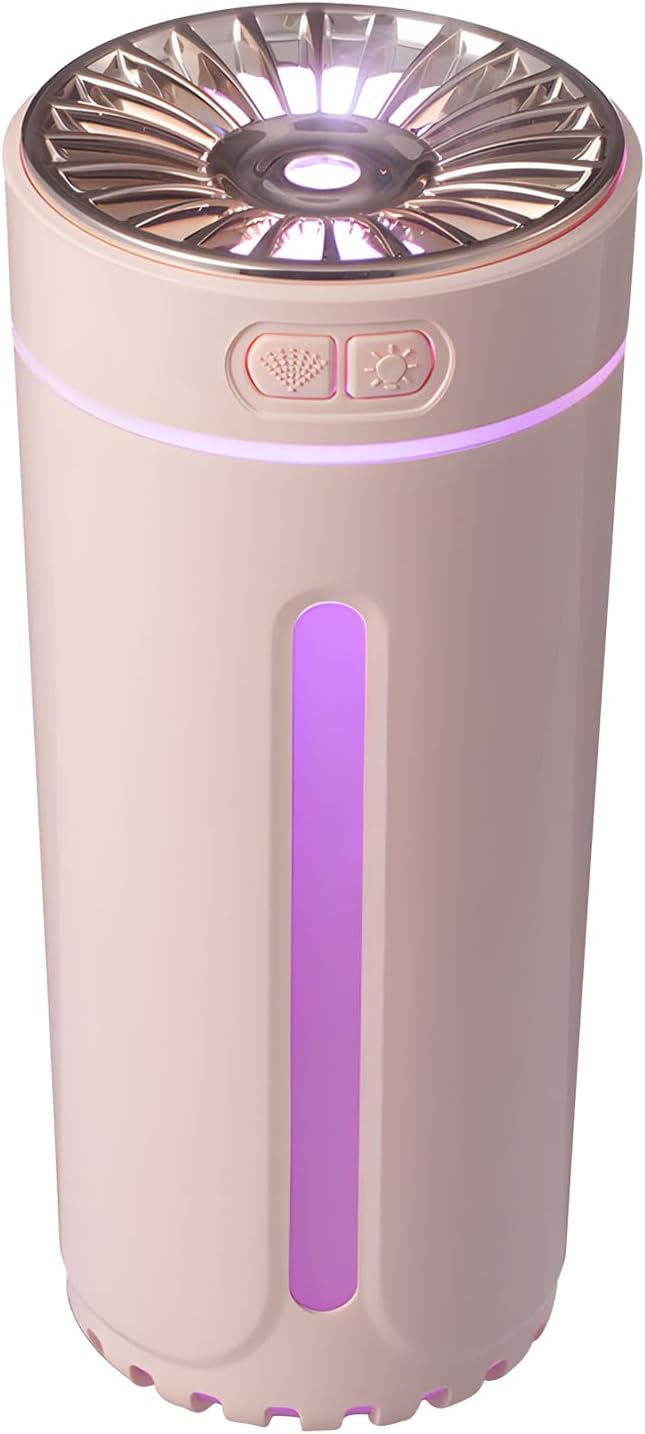 Car Diffuser Humidifier with Essential Oil Diffuser - Portable Silent USB Mini Air Humidifier with LED Light, Air Freshener Aromatherapy Mist Maker for Car Travel Office Home Bedroom (Pink)