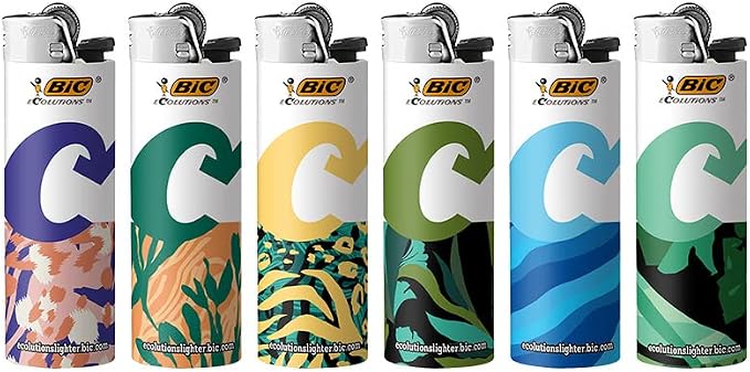 BIC Ecolutions Maxi Pocket Lighter, 6-Pack of Ecofriendly Candle Lighters, 100% Recycled Packaging and 55% Recycled Metal, 30% Carbon Offset
