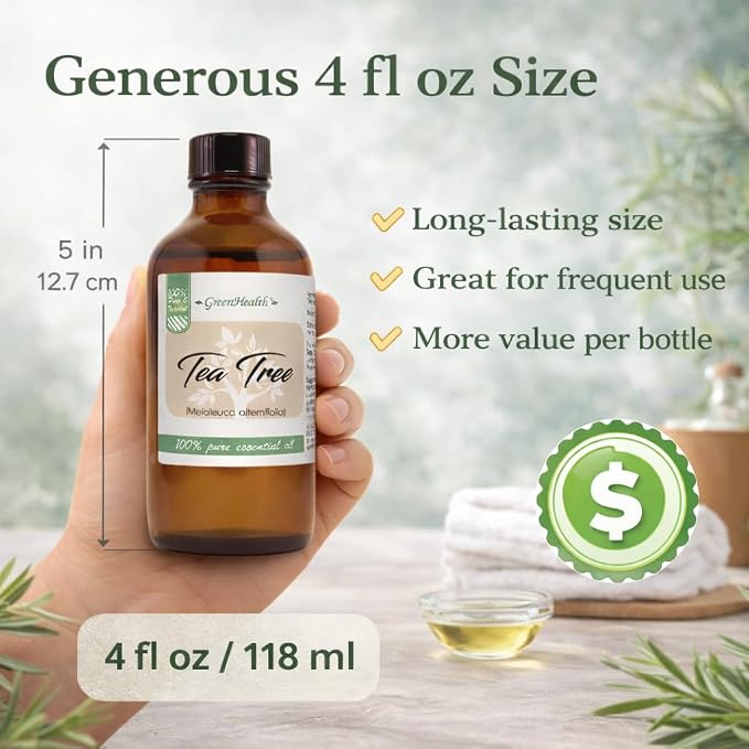 Tea Tree Essential Oil – 4 fl oz – 100% Pure & Undiluted – Natural Aromatherapy & DIY Use – GreenHealth