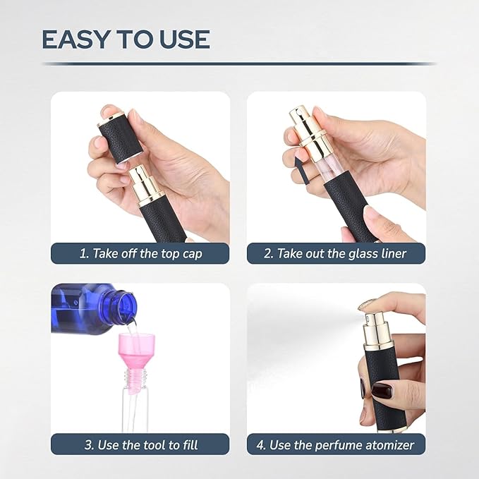 Fusupak Travel Perfume Bottle Refillable - Mini Leather Cologne Atomizer Sprayer Portable - Empty Small Size Fragrance Pump Dispenser Container for Travel Essentials - Small Refill 2 PCS 10ml Blue