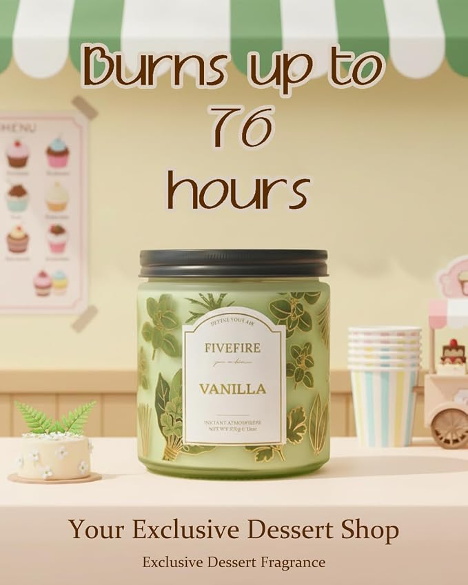 Vanilla Scented Candles for Cozy Home, 13oz Natural Soy Wax 2-Wick Jar, Up to 76-Hour Clean Burn, Creamy Warm Vanilla Home Fragrance, Gift for Women Men