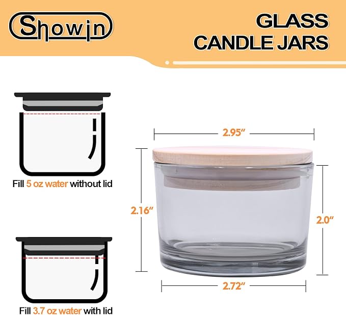 SHOWIN Thick Candle Jars for Making Candles 16 Pcs, 4 OZ Empty Jars with Wood Lids for Candle Making, Sample Container - Dishwasher Safe,Clear Gray