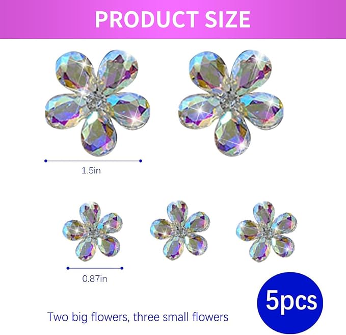 Bling Daisy Flower Car Air Vent Clips, 5PCS Sparkling Crystal Rhinestone Cute Vehicle Air Conditioning Clamp, Diamond Auto Air Outlet Clip Decor for Women Girls (Multicolor)