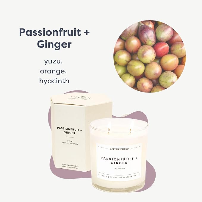 Calyan Wax Co. Passionfruit & Ginger 3 Wick Scented Candle - 43 Hour Burn - Luxury 3 Wick Soy Candles - Clean Soy Wax Candles - Long Lasting Large Glass Jar Candle for Home - 14.9oz