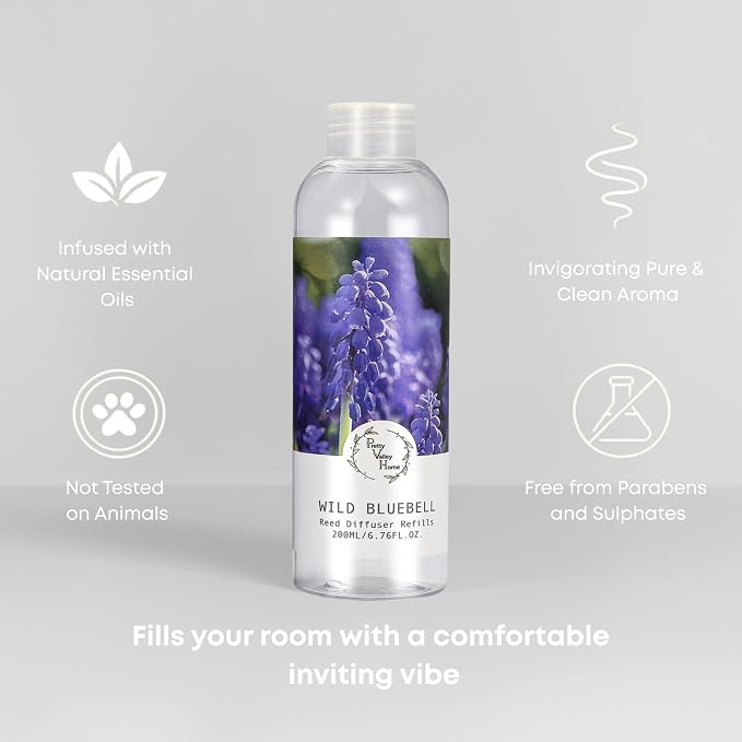 Reed Diffuser Oil Refill Wild Bluebell, Floral Diffuser Refill Home Fragrance for Bathroom Shelf Decor 200ml
