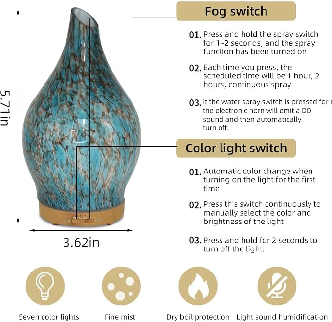 Glass Oil Diffuser with 3 Essential Oil Set,200ml Diffuser for Table Decor,Small Humidifier with Timer,7 LED Color Lights for Small Space Office Bedroom Room Decor Gifts for Women Men