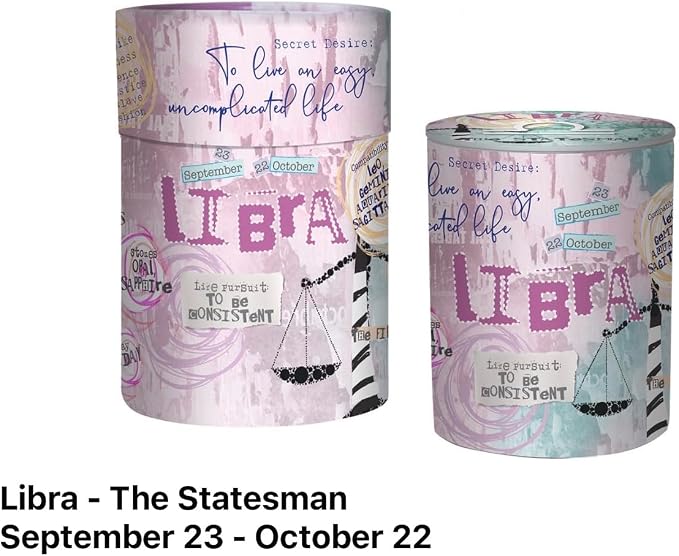 Libra Zodiac Candle – Jasmine Scented Soy Candle – Astrology Gift for Women – 80 Hour Burn – Reusable Ceramic Jar