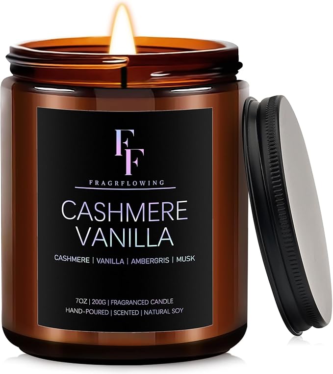 Cashmere Vanilla Scented Candle for Home Soy Wax Candle, Aromatherapy Candle Gift for Women Men, 7oz