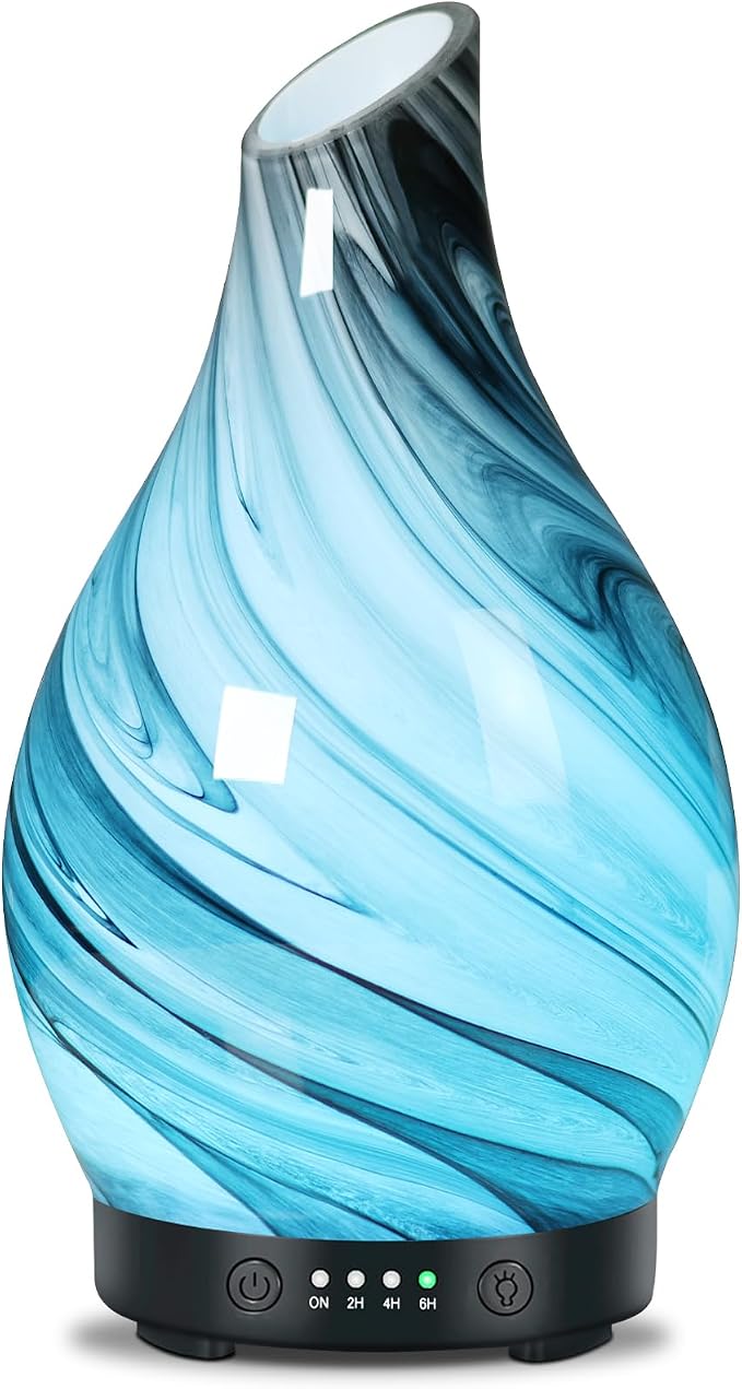 Aromatherapy Essential Oil Diffuser for Home- Art Glass Diffuser for Essential Oils with Waterless Auto Shut-Off 4 Timer 7 Colors LED Night Light for Home Office Decor Gifts for Women