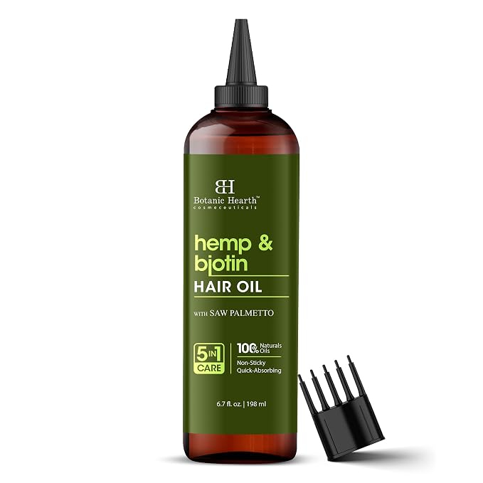 Botanic Hearth 100% Pure Hemp & Biotin Oil For Hair Growth & Hair Treatment Oils 6.7 Fl oz | Infused with coconut Oil | Hair Oil Repairs Dry Damaged Hair, Strengthening, Healthier | All Hair Types