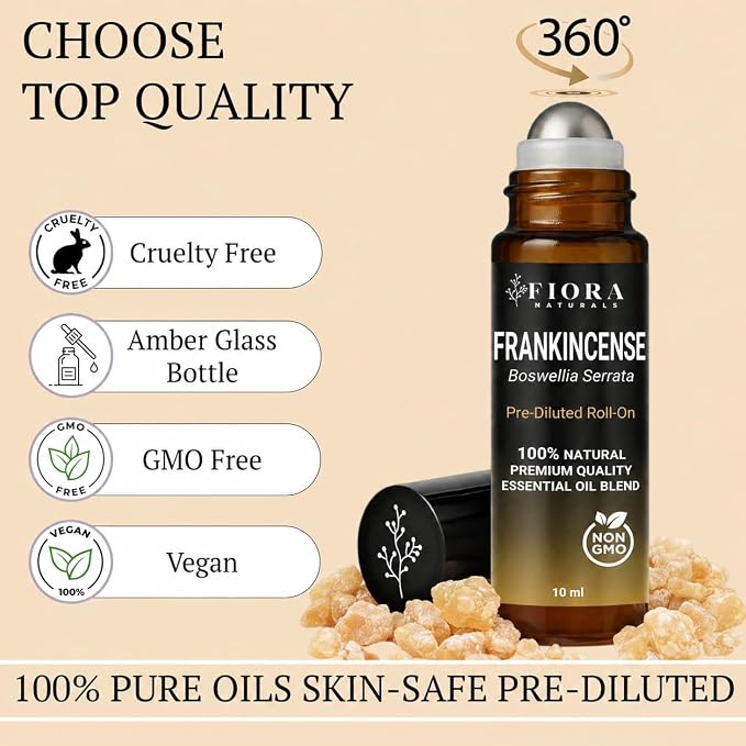 Frankincense Roll On – Pre-Diluted Frankincense Oil Essential Oil for Joints, Muscles & Skin Care, Aromatherapy Roller, Frankincense Roller Ball, Fast Absorbing Formula by Fiora Naturals