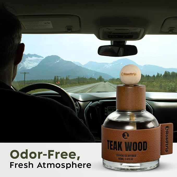 Car Air Freshener - Long Lasting Essential Oil Diffuser - Aromatherapy Accessories for Men & Women -Teakwood Car Scent Diffuser 3.38 FL OZ/100ML