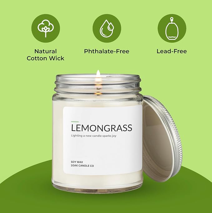 1OAK Lemongrass Candle - Soy Candles for Home Scented - Long Burning Premium - Hand-Poured (7oz.)