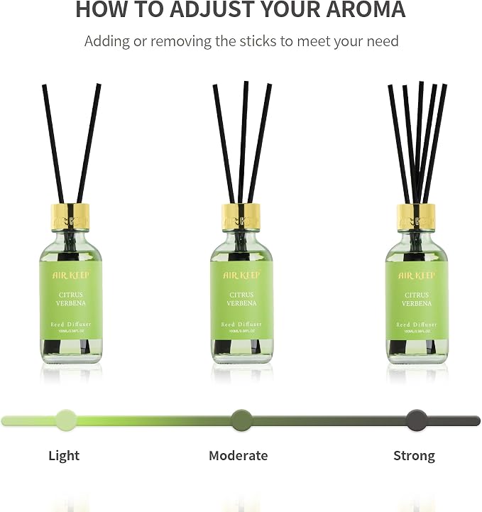 Airkeep Reed Diffuser Set, 3.38 fl oz (100 ml) - Cirtus Verbena Oil Diffusers with 8 Reed Sticks, Home Fragrance Reed Diffuser for Bathroom Shelf Decor