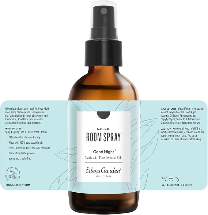 Edens Garden Good Night Natural Room & Linen Sleep Spray – 100% Pure Essential Oil Aromatherapy Mist for Sleeping & Relaxation – Non-Toxic, Long-Lasting Freshener for Bedding & Home, 4 fl oz (118 ml)