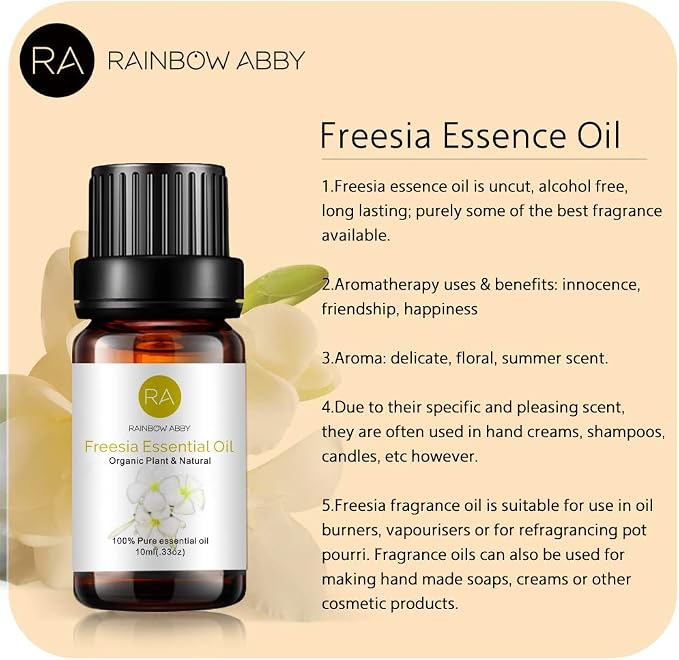 RAINBOW ABBY Freesia Essential Oil, 100% Pure Organic Natural Aromatherapy Freesia Oil for Diffuser (10ml)