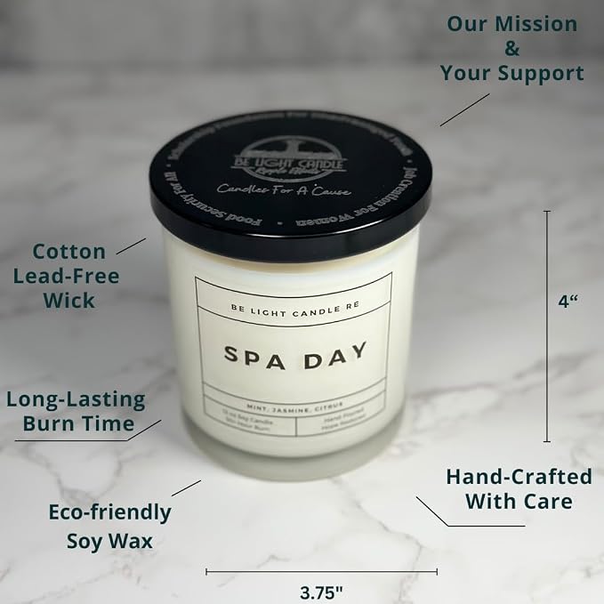 Stress Relief Candle | Purpose-Driven Soy Scented | Fragrance for Home | 8oz Long Lasting Scent | Non-Toxic | Aromatherapy | Gifts for Women | Be Light Candle RE (Spa Day)