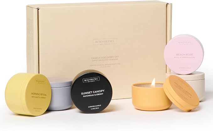 Benevolence LA Candle Gift Set – 6 Soy Scented Candles (1.4 oz) | Aromatherapy Candles with Orange, Eucalyptus, Rose & Jasmine | Gift Set Ideas for Women & Men | Ready for Gifting