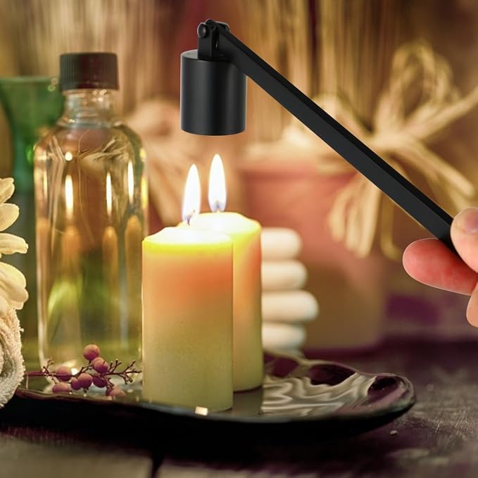 Candle Snuffer Extinguisher with Long Handle 6.69inch Stainless Steel Wick Flame Snuffer for Putting Out Wick Flame Safely, Black Candle Accessories
