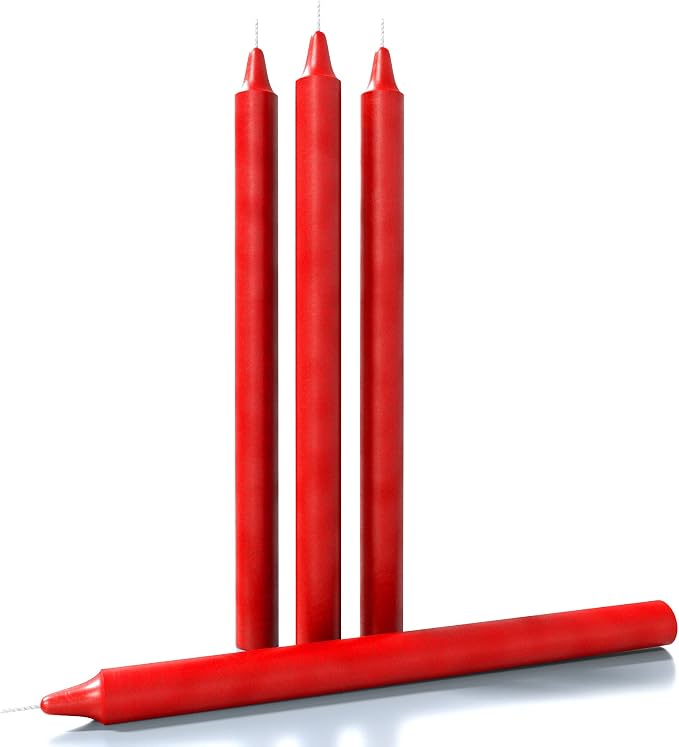 CANDWAX Red Taper Candles Pack of 4 - Slow Burning Dripless Unscented Straight Candles 10 inch - Ideal for Dinner Table - Smokeless Long Candlesticks