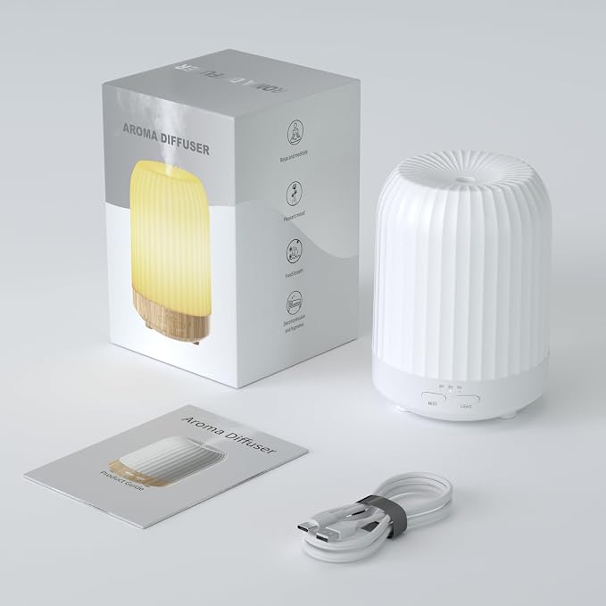 Essential Oil Diffuser for Bedroom, Quiet Humidifiers for Home, Ultrasonic 250ML Small Aromatherapy Diffuser, 7 LED Color Safety Auto-Off Timer, for Large Baby Bedroom, Hotel, Plant (White Pattern)