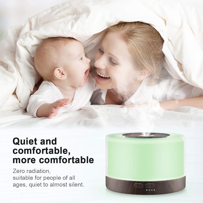 Aromatherapy Essential Oil Diffuser,500ML Ultrasonic Aroma Cool Mist Humidifier with Adjustable Mist Mode,Waterless Auto Shut-Off and Remote Control,7 Color Changing LED Night Lights for Home