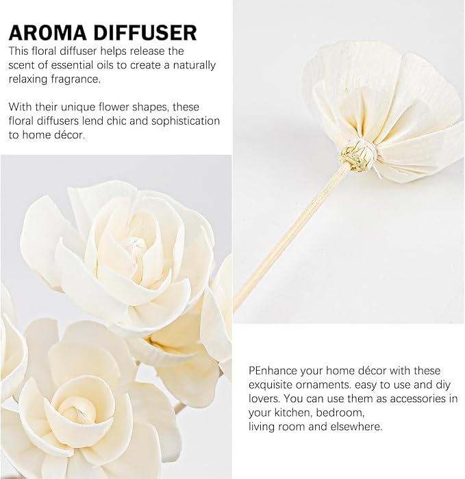 5 Pcs Flower Scent Diffuser, Natural Flower Scent Oil Diffuser Sticks, Aromatherapys Reed Flowers for Home, Bathroom, Office (Camellia), White, KA027-YON-YB