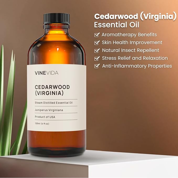 VINEVIDA Cedarwood Virginia Essential Oil 4 oz - Undiluted Oil - DIY Candle Scents - Bulk Oil