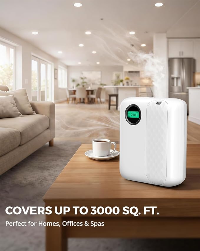 RoyAroma Waterless Essential Oil Diffuser for Home & Office, Smart Bluetooth App Control Scent Machine, 3000 Sq Ft Coverage, 400mL Cold Air Aromatherapy for Large Rooms - Pearl White