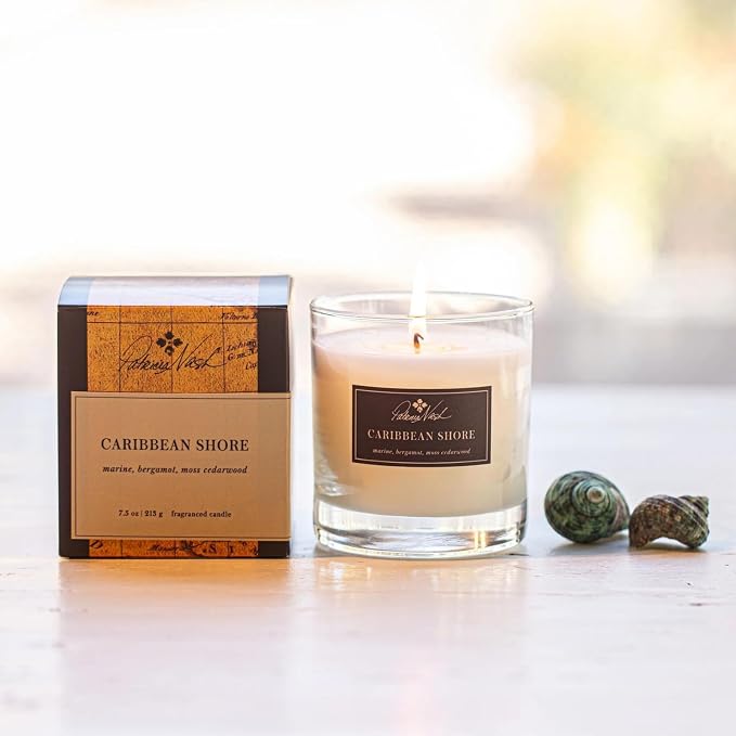 Rosy Rings Patricia Nash Candle | Long Lasting Fragrance Home Decor Gift Luxurious Aromatherapy Notes of Marine, Lemon, Bergamot, Lily, Sandalwood, Musk 60 Hour Burn 7.5oz 3.5" H (Caribbean Shore)