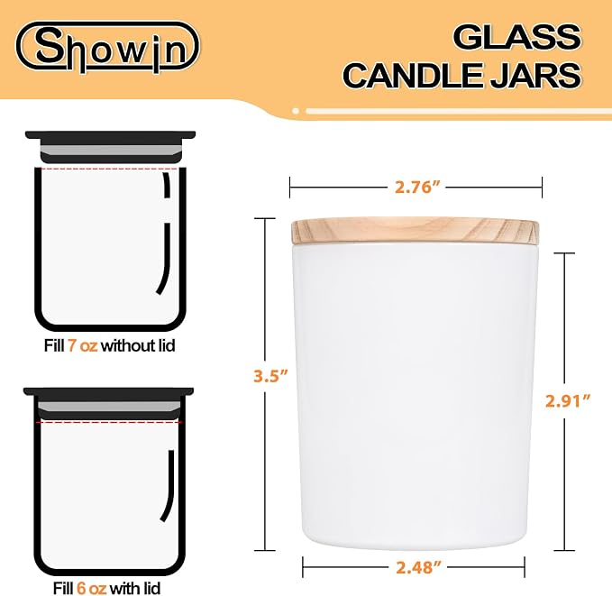 SHOWIN Thick Candle Jars for Making Candles 16 Pcs, 7 OZ Empty Jars with Wood Lids for Candle Making, Sample Container, Glossy White