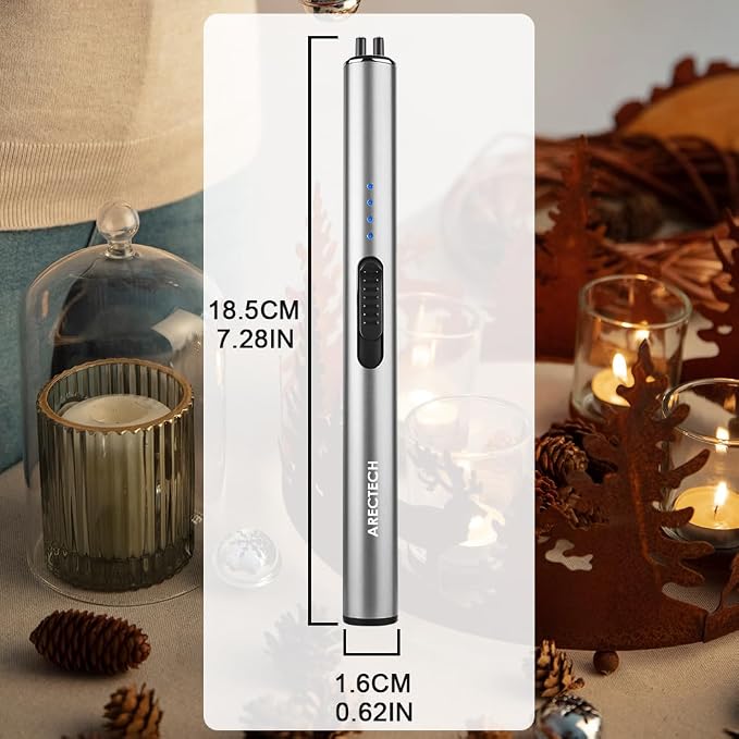 ARECTECH Electric Candle Rechargeable Lighter Arc Plasma Lighters for Candle Kitchen Camping Christmas Type-C Silver