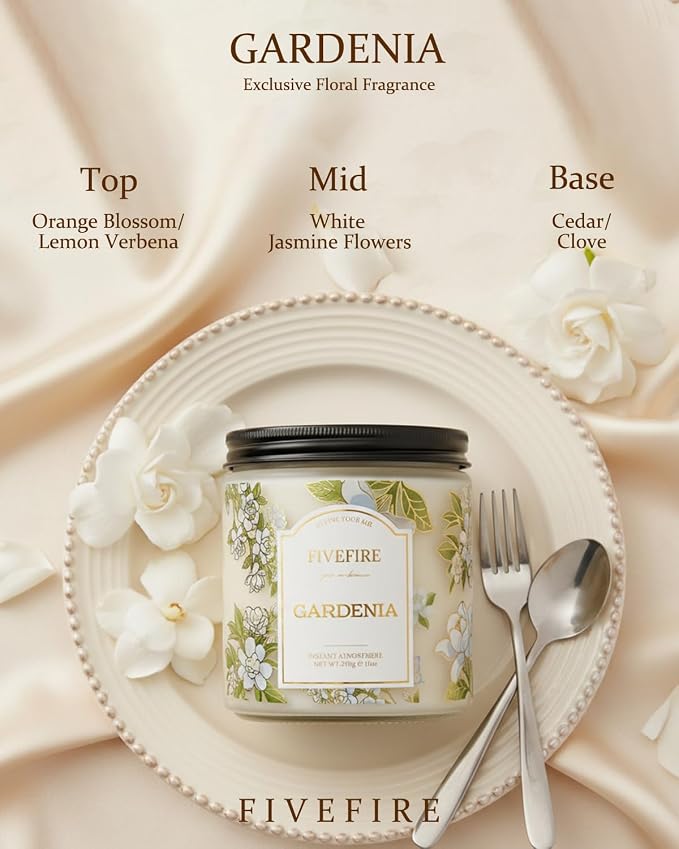 Gardenia Scented Candles for Bedroom, 13oz Natural Soy Wax 2-Wick Jar, Up to 76-Hour Clean Burn, Creamy White Floral Home Fragrance, Gift for Women Men