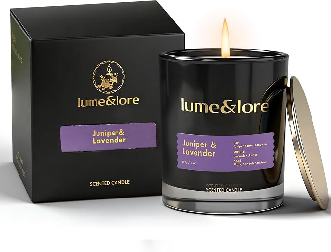 Juniper & Lavender Scented Candle - 7oz Natural Soy Wax, Calming Aroma for Sleep & Meditation