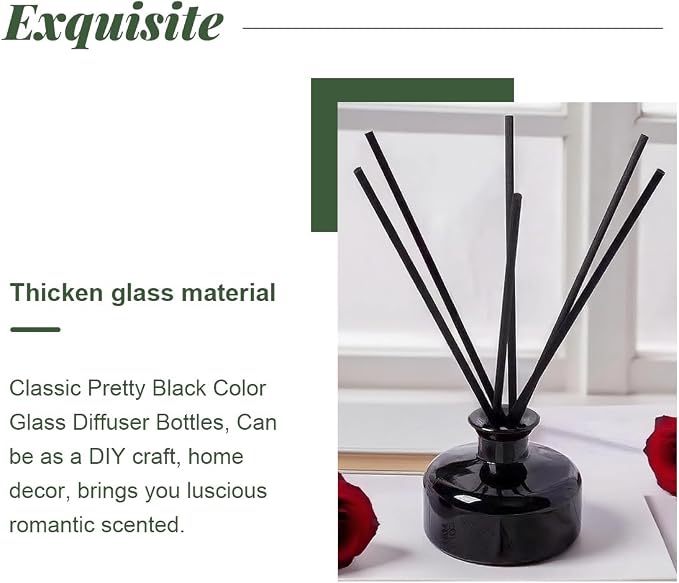 1Pcs 200ml/6.8oz Round Glass Diffuser Bottle Aromatherapy Bottle Essential Oils Container Decorative Diffuser Jars for Home Fragrance Accessories (Black)