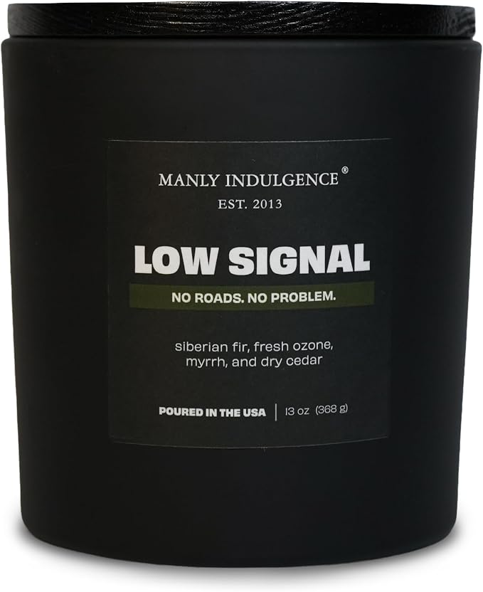Manly Indulgence Low Signal Scented Candle, 2 Wick, 13 oz, Premium Soy Blend Wax, Candles for Home Scented - Made in The USA