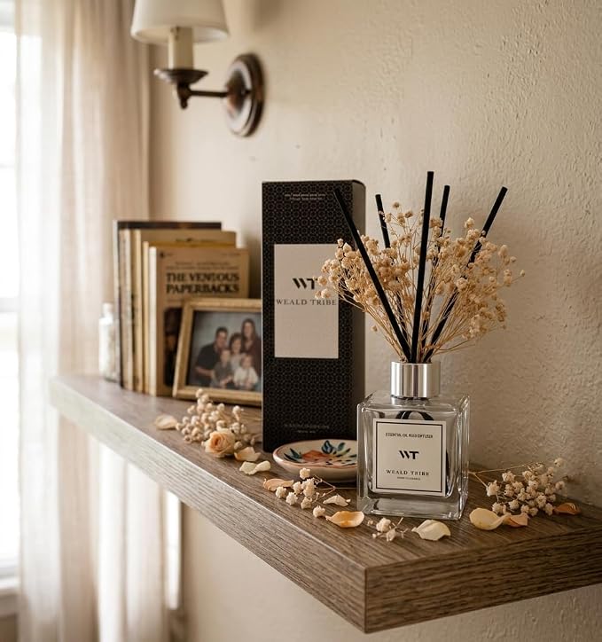 Real Flower Stick Diffuser Set Hotel White Tea Scent for Bathroom Accessories Shelf Decor & Air Fresheners, Sticks Defusers with 5.1 fl oz Essential Oils, House Bedroom Office Decor & Gifts