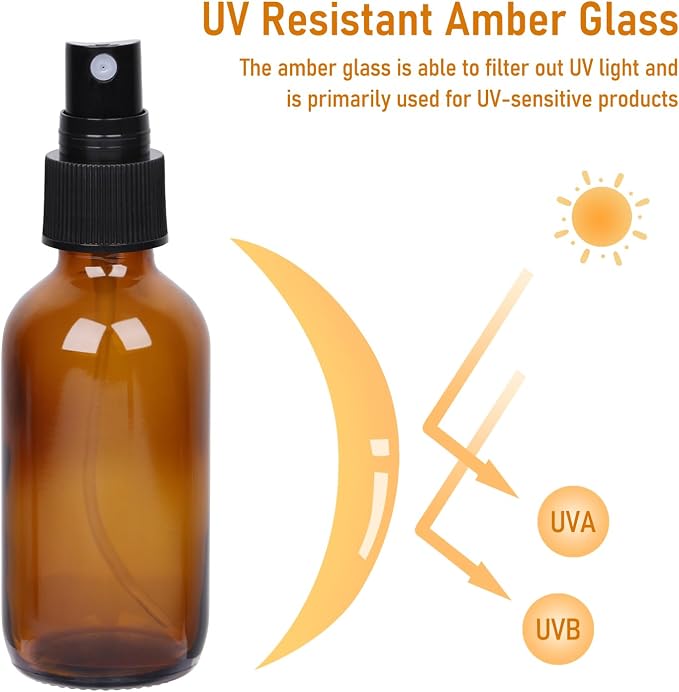 Jaisie.W Leakproof Amber Glass Spray Bottles 2 oz with Fine Mist Sprayer, 2 Pack Small Durable Refillable Travel Containers for Face Mist, Perfumes, Essential Oils, Hair, Plants - Great Value Set
