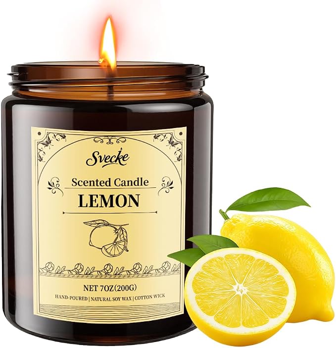 Lemon Scented Candles, 7oz Soy Wax Candle, Long Lasting Aromatherapy Jar Candle for Home, Scented Long Burning Candle Gift for Women and Men