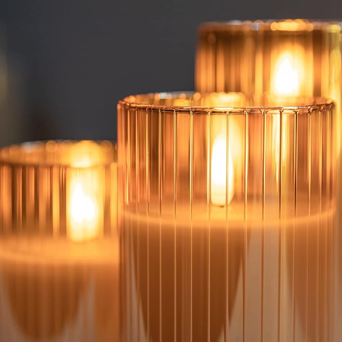 ANGELLOONG Glass LED Flameless Candles Battery Operated with Remote Control, Flickering Candles with Timer, Electric Gold Candles for Home Bathroom Fireplace Decor, Set of 3