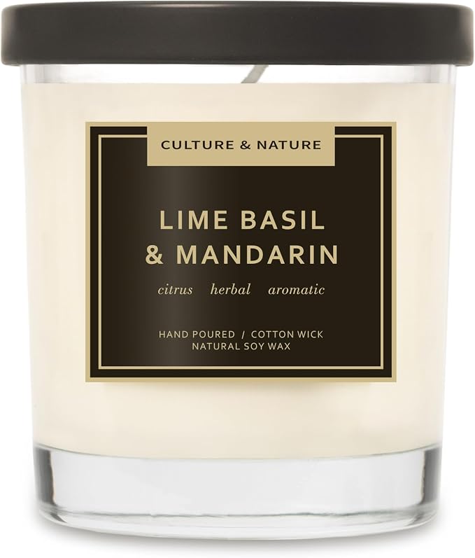 CULTURE & NATURE Natural Soy Wax Candle 7oz Lime Basil & Mandarin Scented