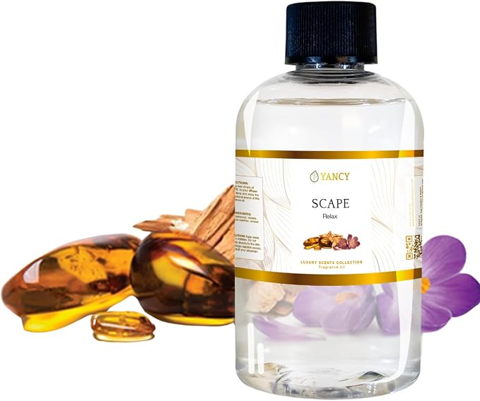 YANCY Scape Luxury Collection Fragrance Oil (4 oz), Sandalwood and Amber Scent, Versatile Aroma for Diffusers, Oil Burners & Aroma Lamps, Premium Fragrance Oil for Relaxing Home Ambiance