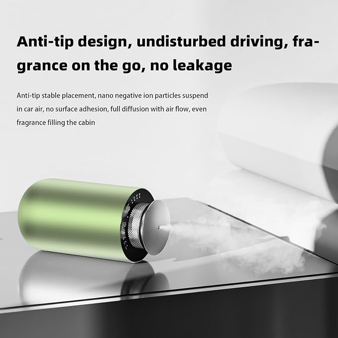 2026 Upgraded Rechargeable Waterless Car Scent Diffuser Kit, Includes 2 Premium Oils, Auto On/Off, 4 Mist Levels & Timers, Portable Aromatherapy Diffuser for Hotel,Home,Room,Studio,Office - Green