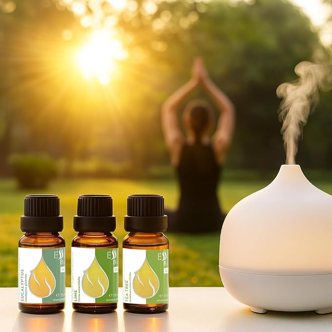 Set Morning Energy Organic Essential Oils | 1.52 Fl Oz | Lime + Tea Tree + Eucalyptus | 100% Pure and Natural | Undiluted | Therapeutic Grade | Non-GMO | (3 pcs x 15 ml)