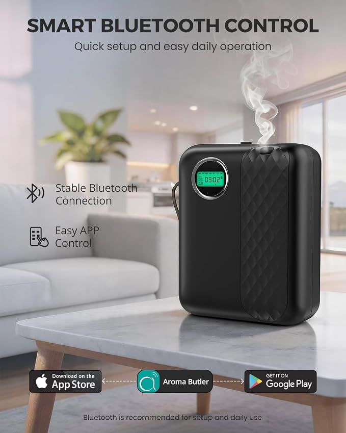 RoyAroma Waterless Essential Oil Diffuser for Home & Office, Smart Bluetooth App Control Scent Machine, 3000 Sq Ft Coverage, 400mL Cold Air Aromatherapy for Large Rooms - Sleek Black